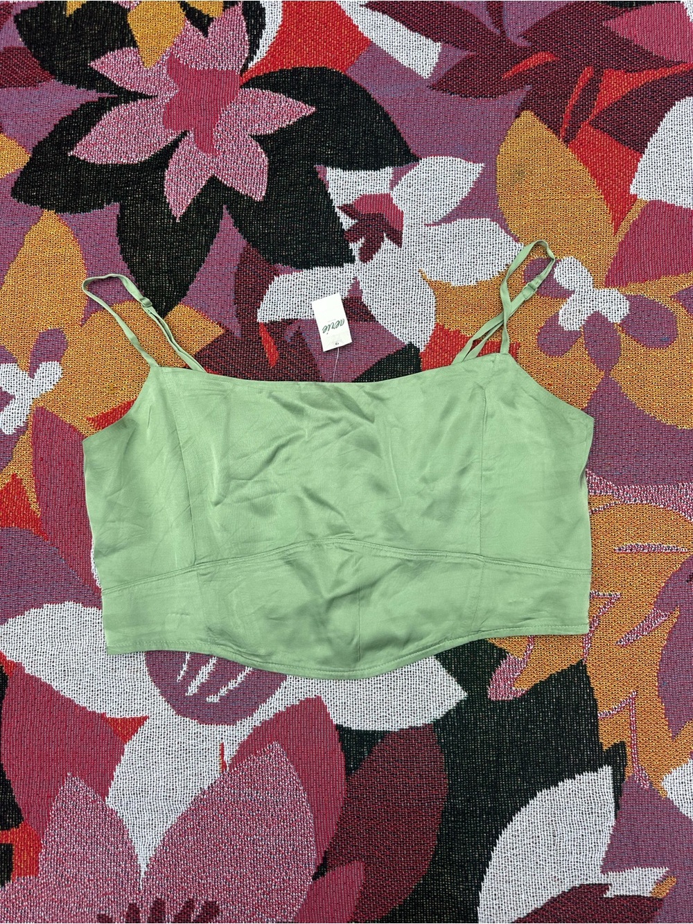 NWT! aerie Light Green Satin Spaghetti Strap Cropped Cami